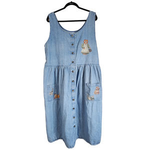Vintage Dominion Apparel Dress Size XL Blue Sleeveless Midi Cat Lady Cottagecore